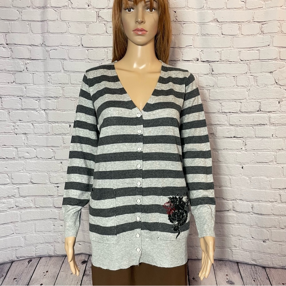 NWT New John Fashion Wool Blend Stripe Cardigan Size M